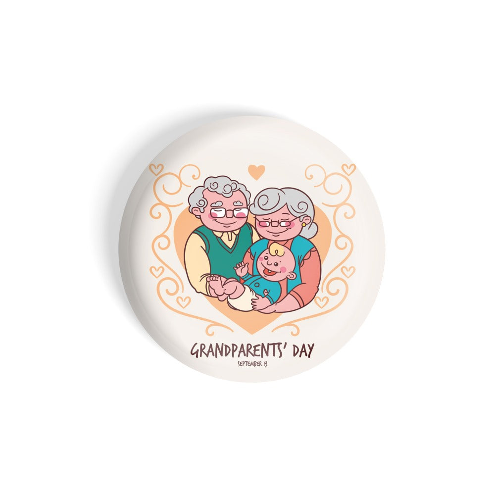 dhcrafts Round Fridge Magnet Yellow Grandparents Day September 13 Glossy Finish Design Pack of 1 (58 mm)